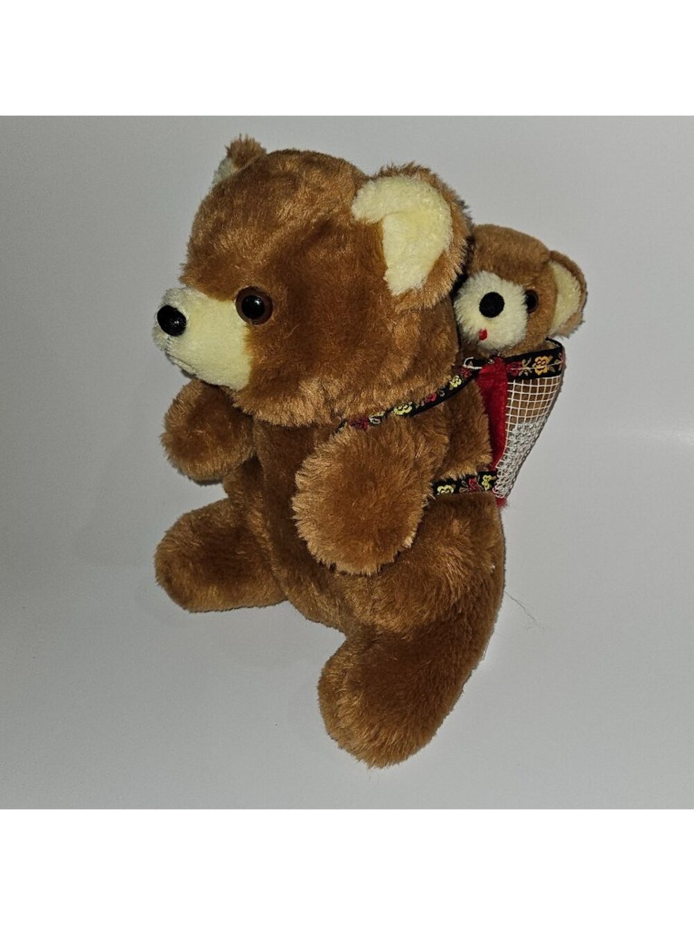 VTG Contenova Brown Bear Mom Baby Plush Lot Set Stuffed Animal Toy Carry Bag